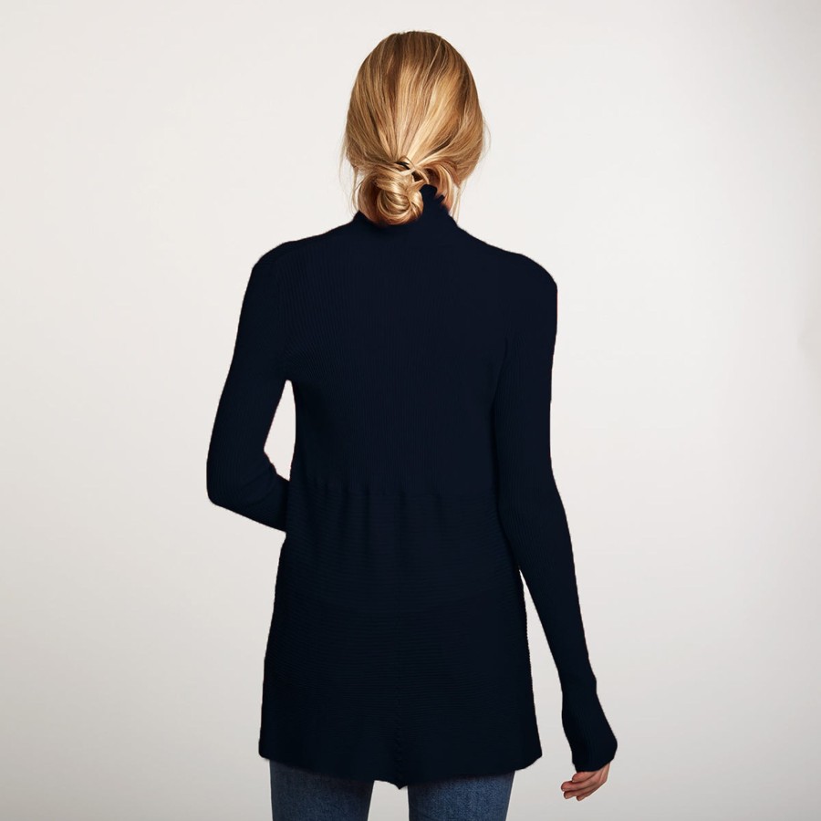 Autumn Cashmere Cotton Rib Drape In Navy | Cardigans