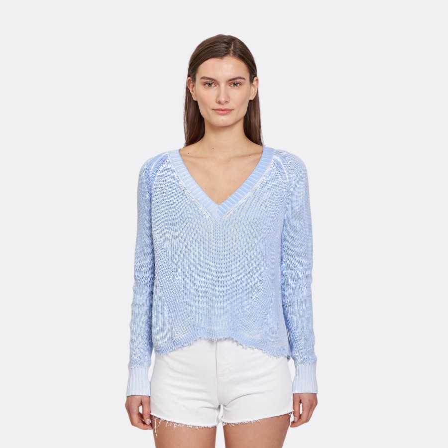 Autumn Cashmere Distressed Inked Scallop Shaker V In Glacier | Sweaters