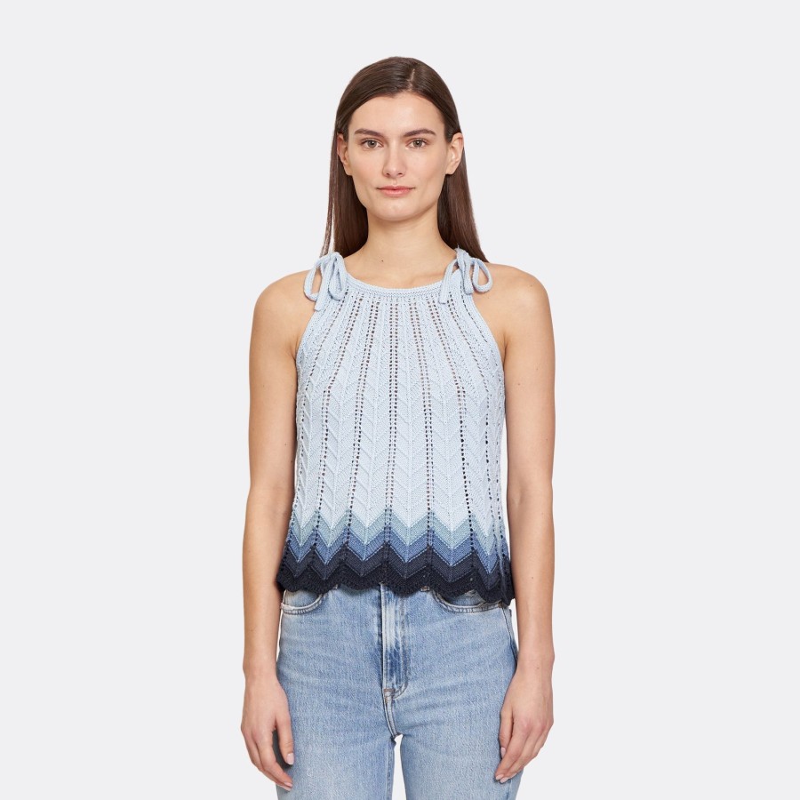 Autumn Cashmere Zig Zag Stitch Flared Halter Tank In Glacier Blues Combo | Sweaters