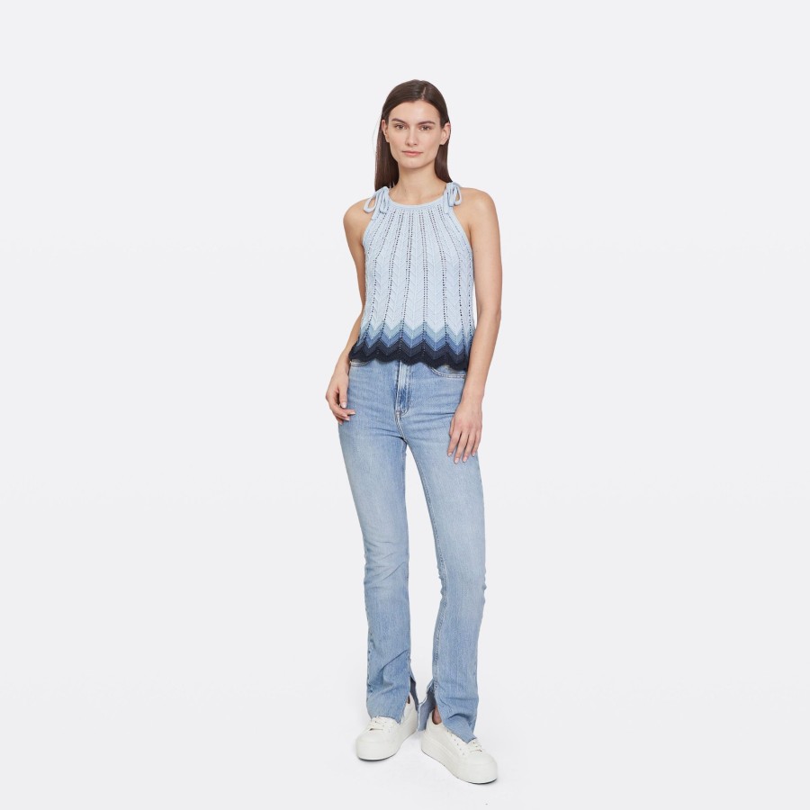 Autumn Cashmere Zig Zag Stitch Flared Halter Tank In Glacier Blues Combo | Sweaters