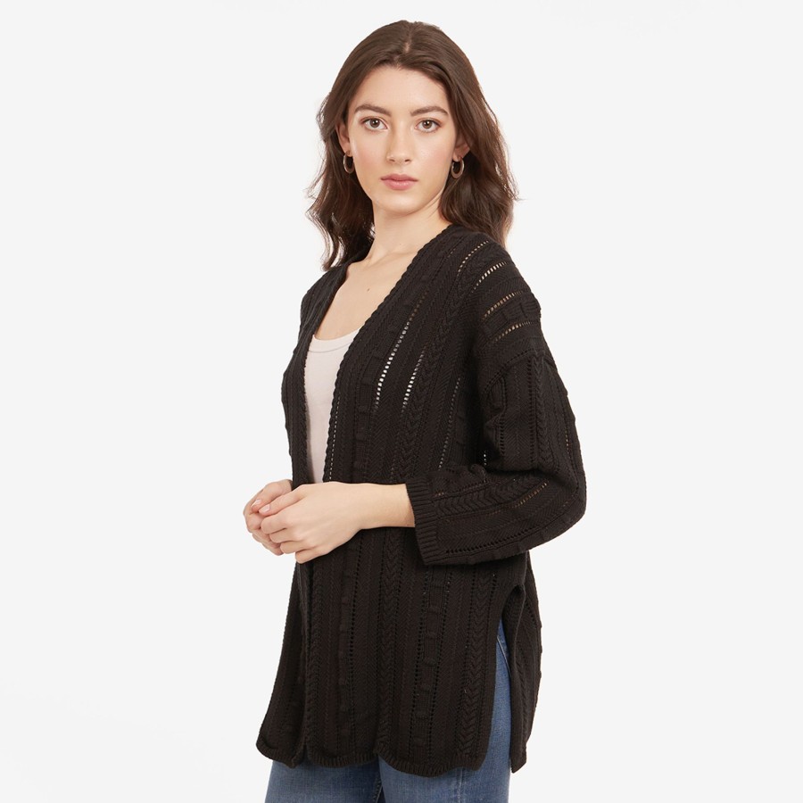 Autumn Cashmere Open Pointelle Duster In Black | Cardigans