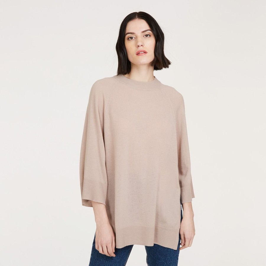 Autumn Cashmere Oversized Tunic W/ Bell Sleeves In Fawn | Sweaters