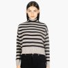 Autumn Cashmere 6 Ply Cropped Striped Shaker Mock | Sweaters