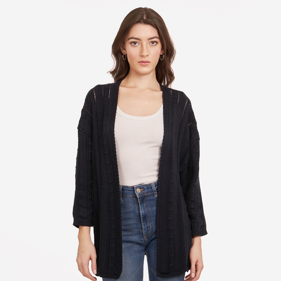 Autumn Cashmere Open Pointelle Duster In Navy Blue | Cardigans