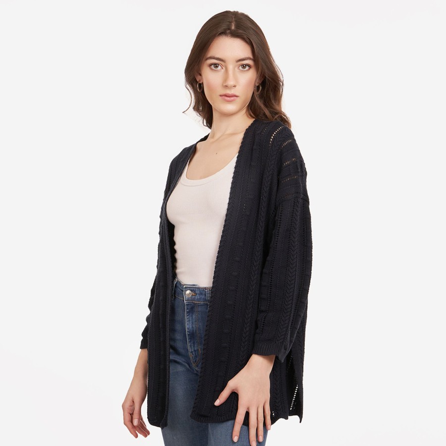 Autumn Cashmere Open Pointelle Duster In Navy Blue | Cardigans