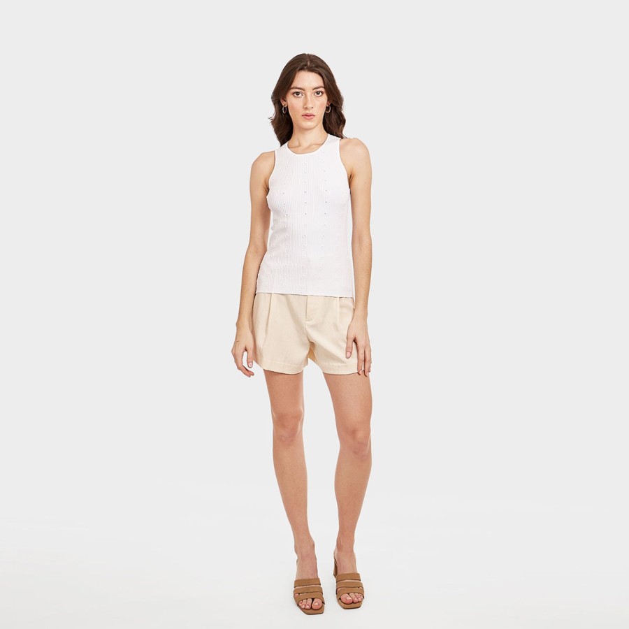 Autumn Cashmere Flower Rib Tank In White | Tops