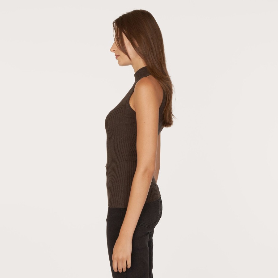 Autumn Cashmere Rib Mock Halter In Pumpernickel | Sweaters