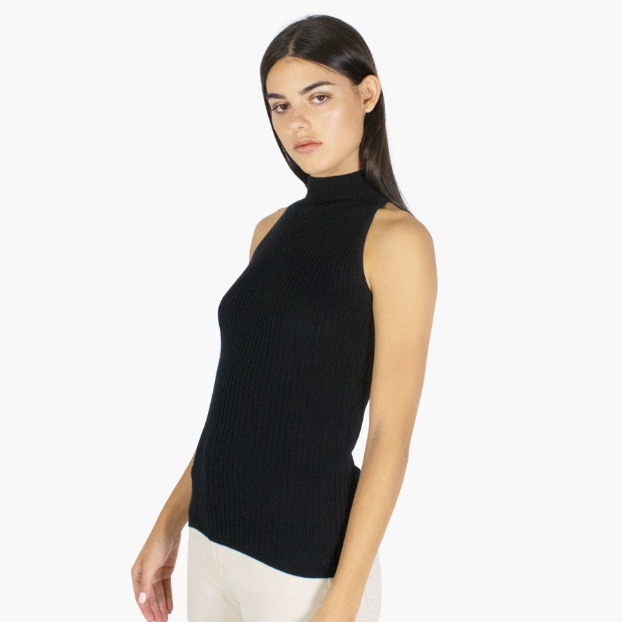 Autumn Cashmere Rib Mock Halter In Black | Tops