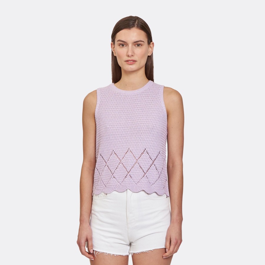 Autumn Cashmere Texture Stitch Shell W/ Pointell Diamond Border In Violet | Tanks And Tees