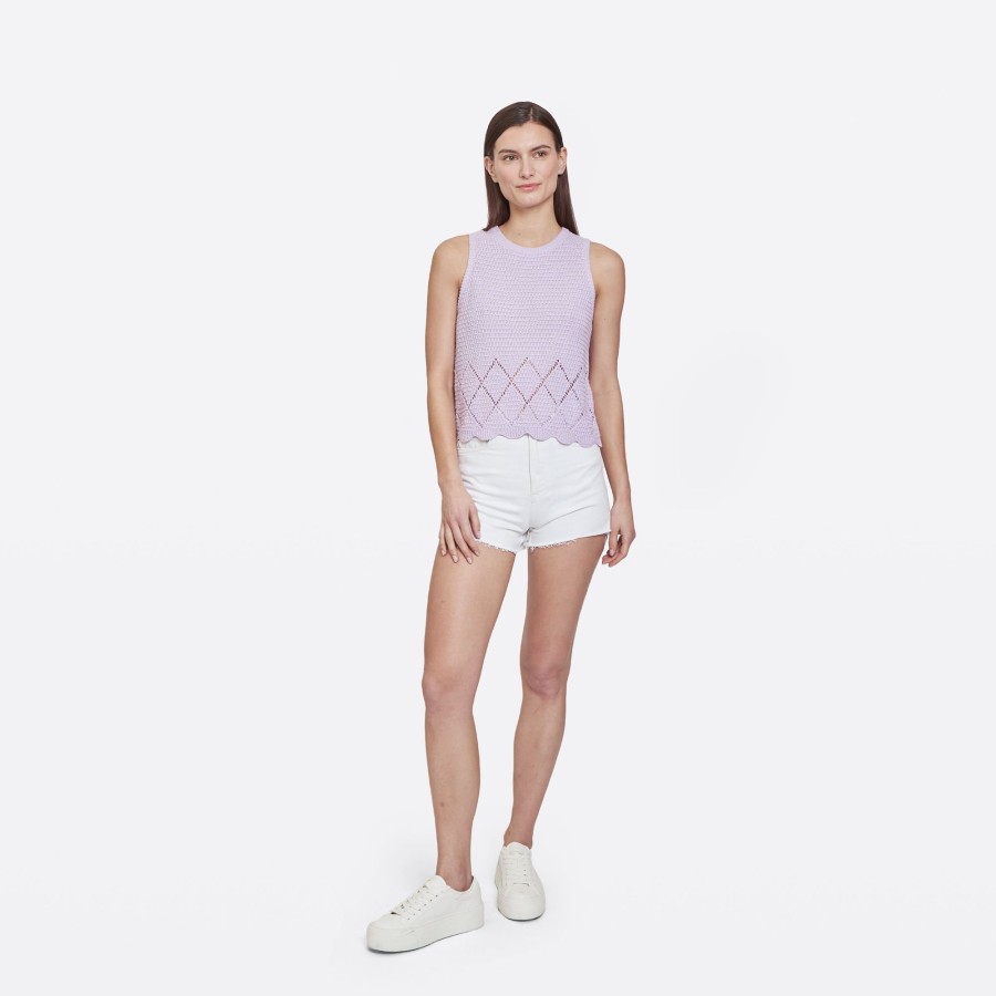 Autumn Cashmere Texture Stitch Shell W/ Pointell Diamond Border In Violet | Tanks And Tees