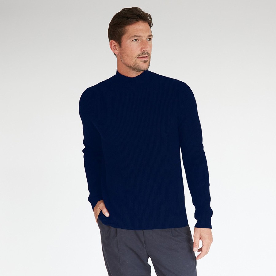 Autumn Cashmere Mock Neck With Shaker Stitch In Navy | Clothing