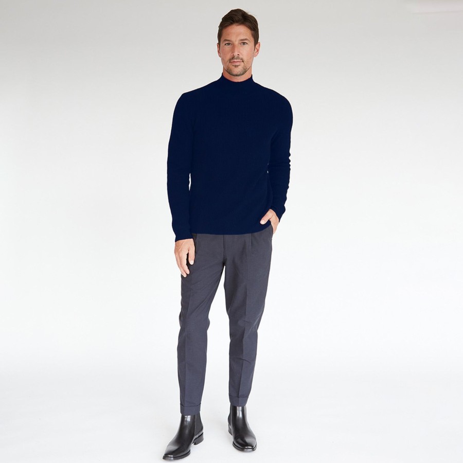 Autumn Cashmere Mock Neck With Shaker Stitch In Navy | Clothing