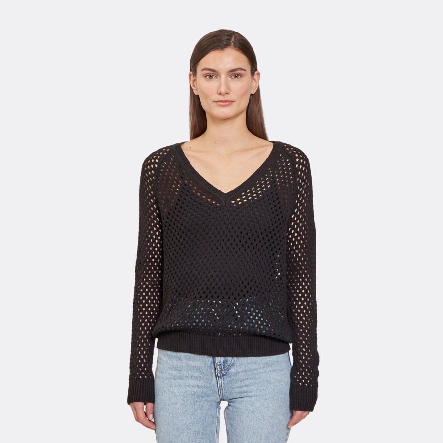 Autumn Cashmere Mesh V In Black | Sweaters