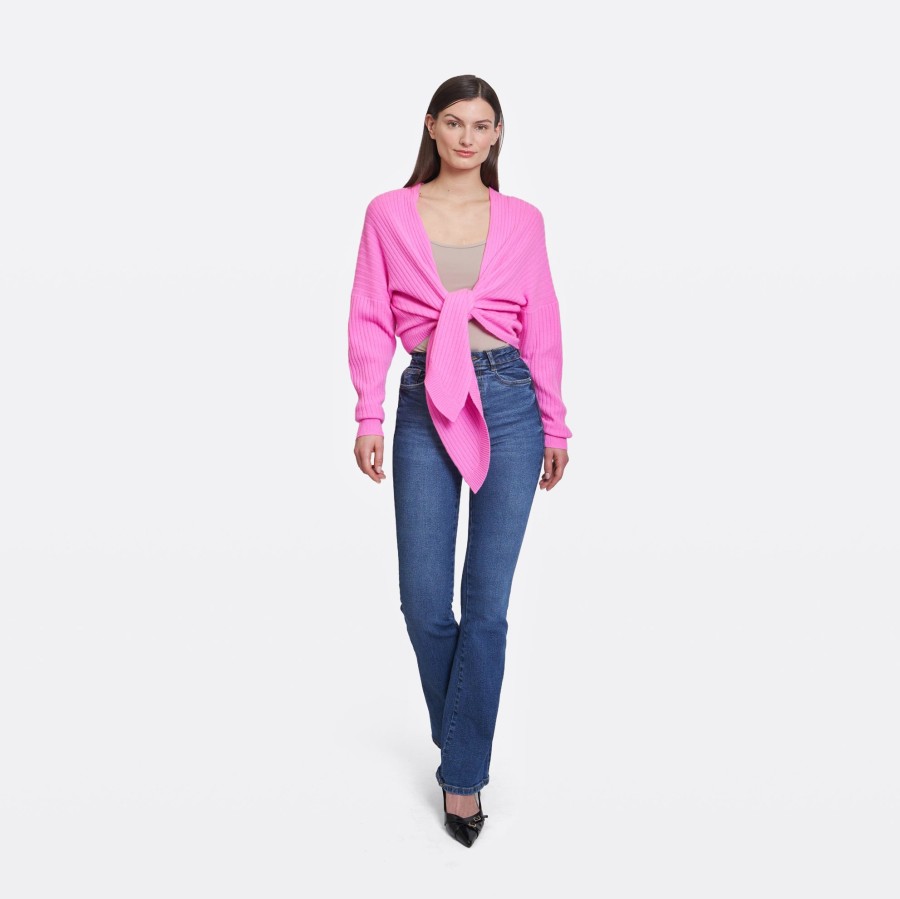 Autumn Cashmere Tie Front Rib Cardigan In Raspberry | Cardigans