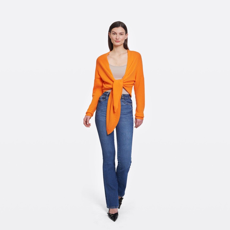 Autumn Cashmere Tie Front Rib Cardigan In Nectarine | Cardigans