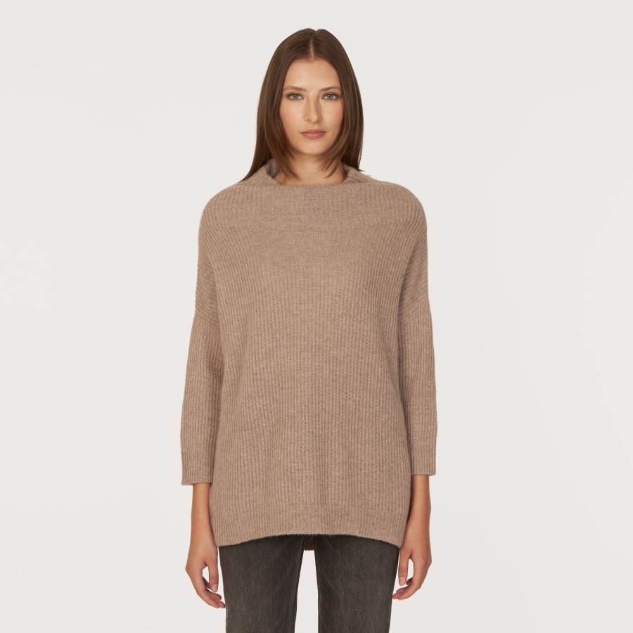 Autumn Cashmere Funnel Neck Shaker In Stone | Sweaters