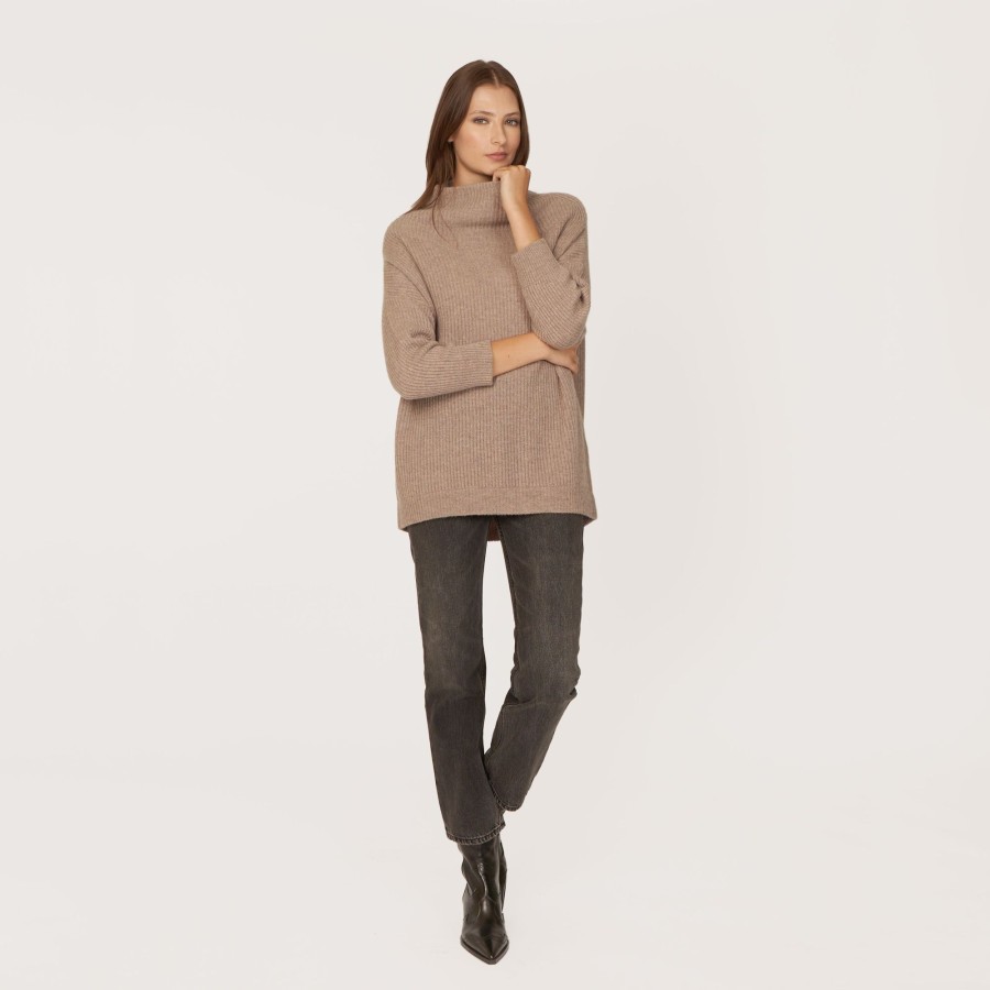 Autumn Cashmere Funnel Neck Shaker In Stone | Sweaters