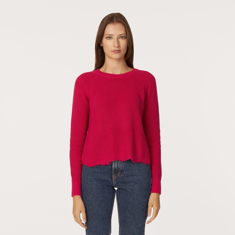 Autumn Cashmere Distressed Scallop Shaker In Barbie | Sweaters