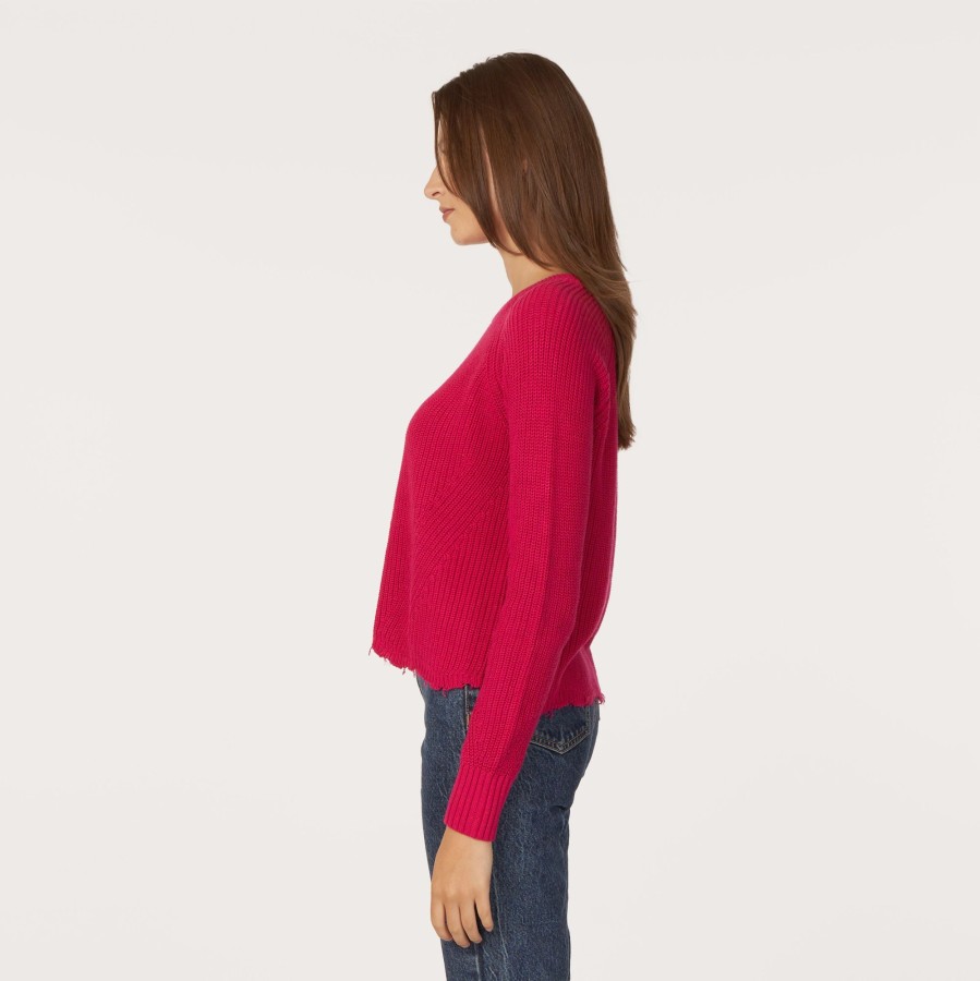 Autumn Cashmere Distressed Scallop Shaker In Barbie | Sweaters