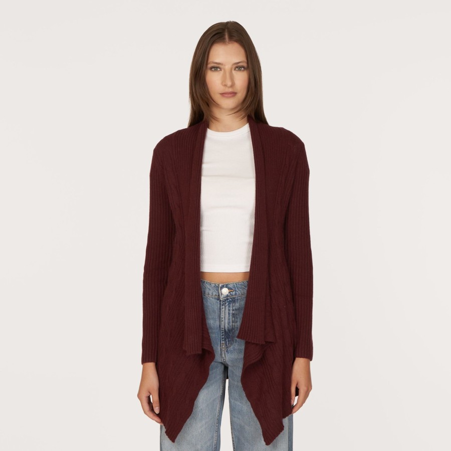 Autumn Cashmere Cable Drape In Wine | Cardigans