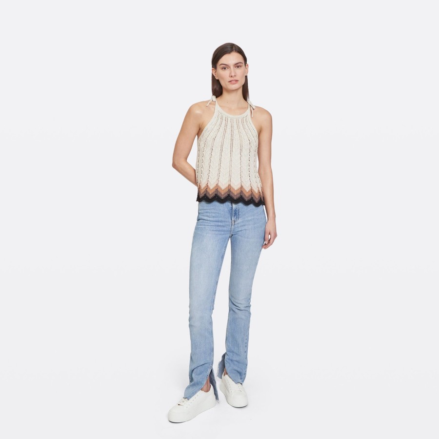 Autumn Cashmere Zig Zag Stitch Flared Halter Tank In Hemp Neutral Combo | Tanks And Tees