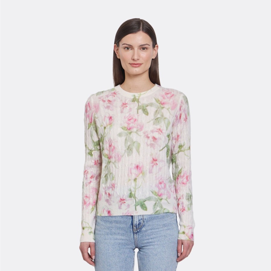 Autumn Cashmere Rose Print Cable Crew | Sweaters