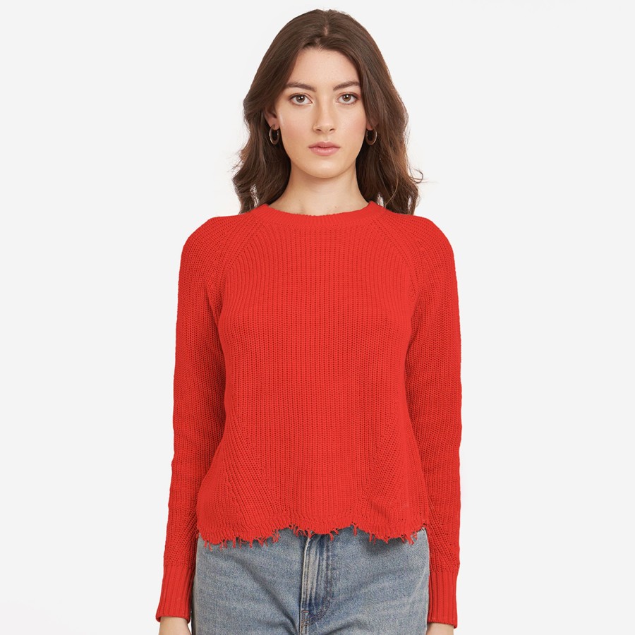 Autumn Cashmere Distressed Scallop Shaker In Apple | Sweaters