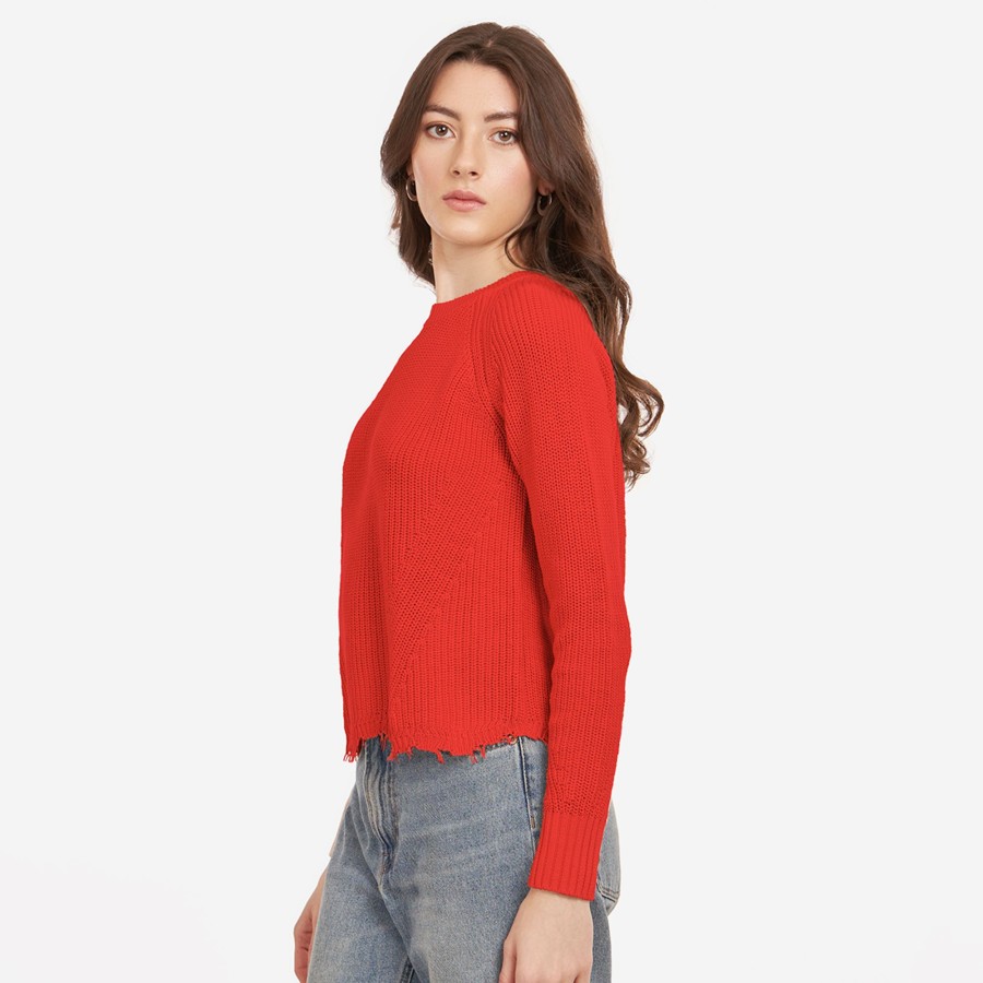 Autumn Cashmere Distressed Scallop Shaker In Apple | Sweaters