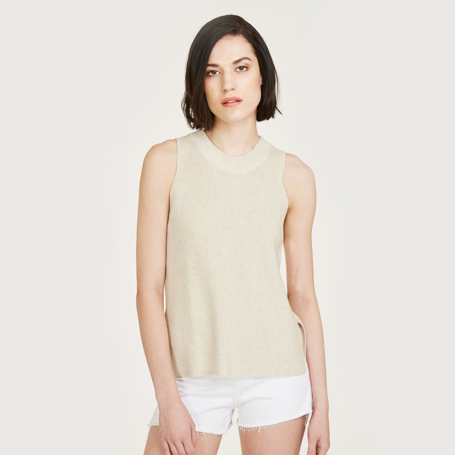 Autumn Cashmere Sleeveless Shaker Crew In Hemp | Tanks And Tees