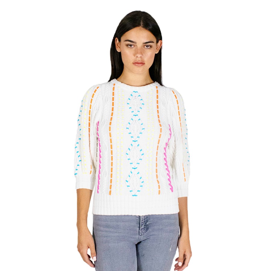 Autumn Cashmere Cable Crew Multi Color Hand Lacing | Sweaters