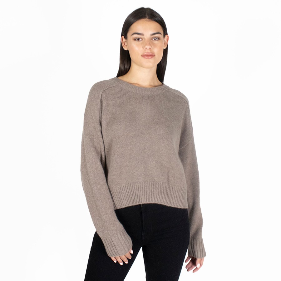 Autumn Cashmere Cropped Boxy Crew Back Yoke In Bark | Sweaters