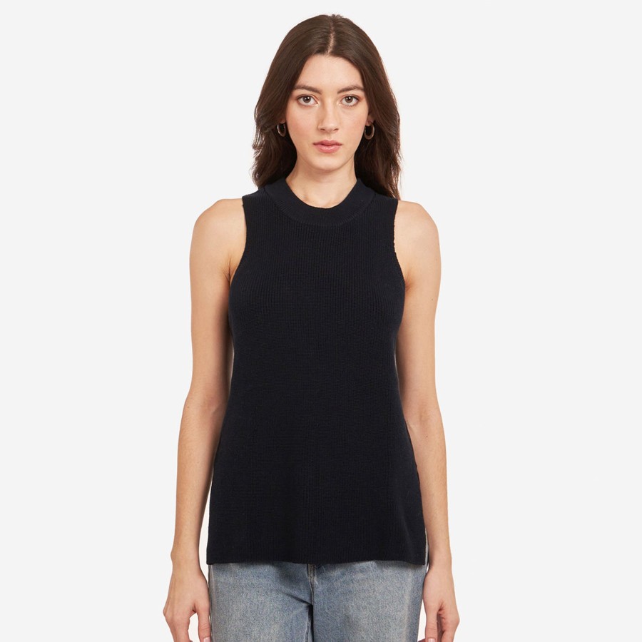 Autumn Cashmere Sleeveless Shaker Crew In Navy Blue | Tanks And Tees