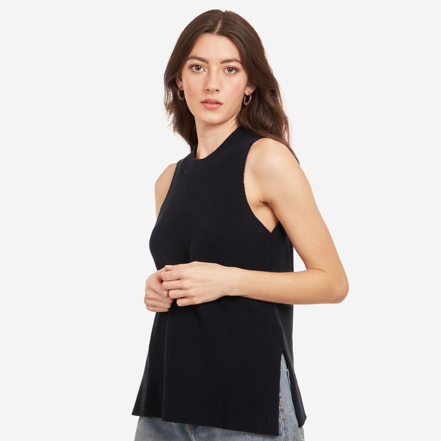 Autumn Cashmere Sleeveless Shaker Crew In Navy Blue | Tanks And Tees