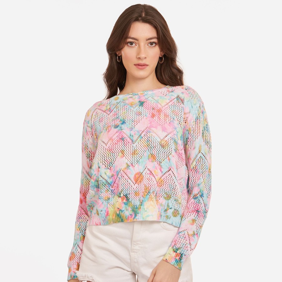 Autumn Cashmere Pointelle Daisy Print Crew | Sweaters