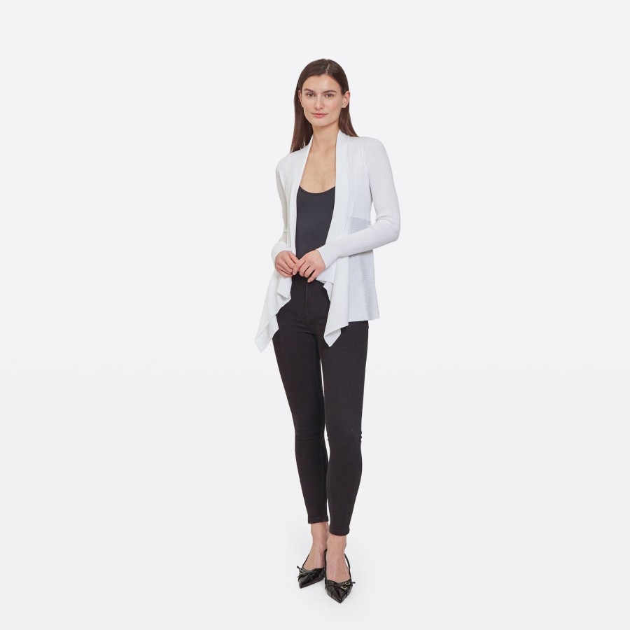 Autumn Cashmere Rib Drape In White | Cardigans