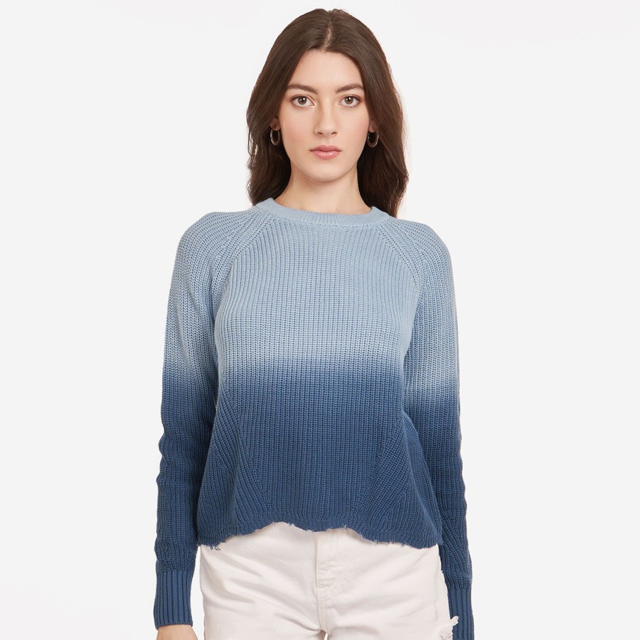 Autumn Cashmere Dip Dye Scallop Shaker Crew In Sky Navy Blue | Sweaters