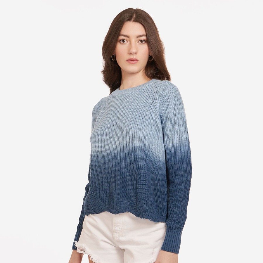 Autumn Cashmere Dip Dye Scallop Shaker Crew In Sky Navy Blue | Sweaters