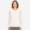 Autumn Cashmere Crewneck Diamond Stitch Sleeve In White | Sweaters