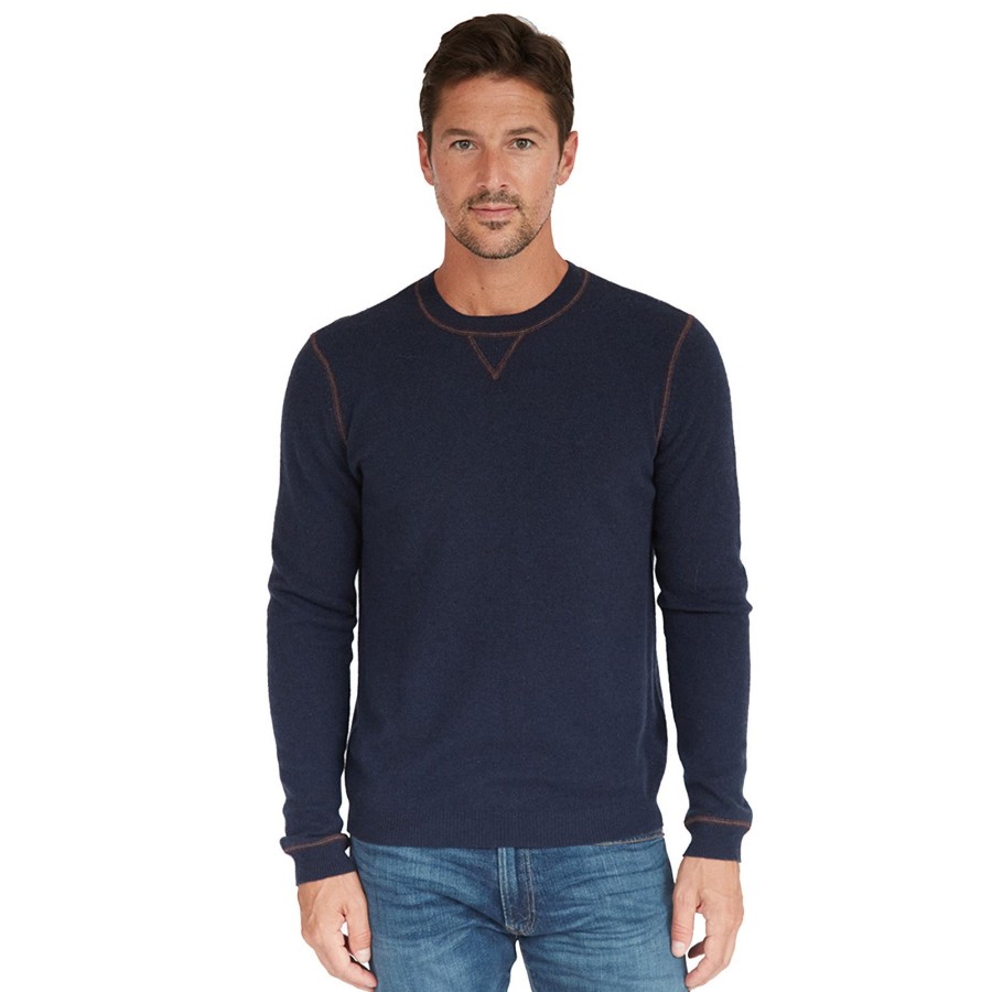 Autumn Cashmere Double Coverstitch Crew In Navy/Merlot | Clothing