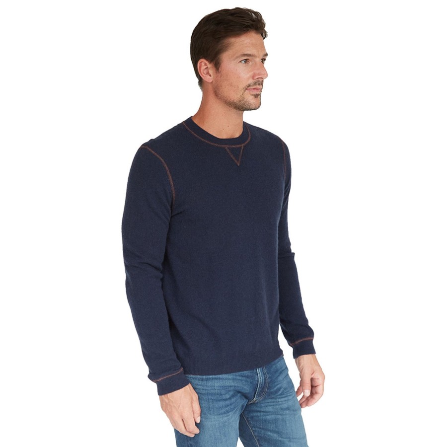 Autumn Cashmere Double Coverstitch Crew In Navy/Merlot | Clothing