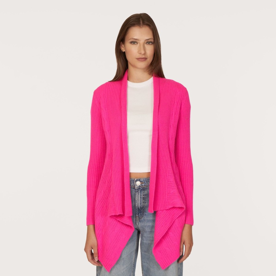 Autumn Cashmere Cable Drape In Hyper Pink | Cardigans