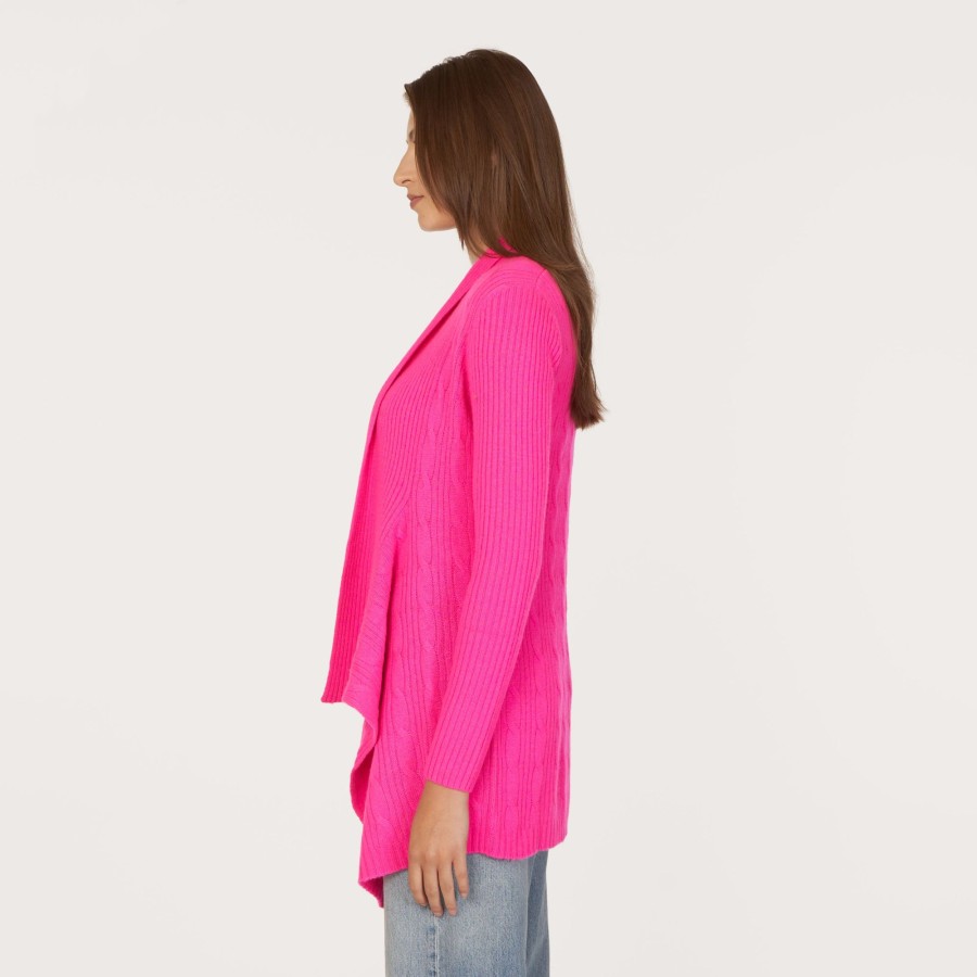 Autumn Cashmere Cable Drape In Hyper Pink | Cardigans