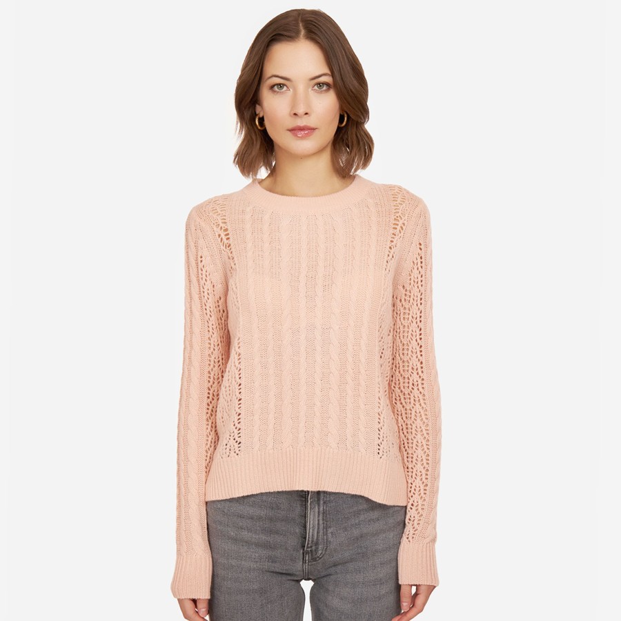 Autumn Cashmere Open Pointelle & Cable Crew In Apricot | Sweaters