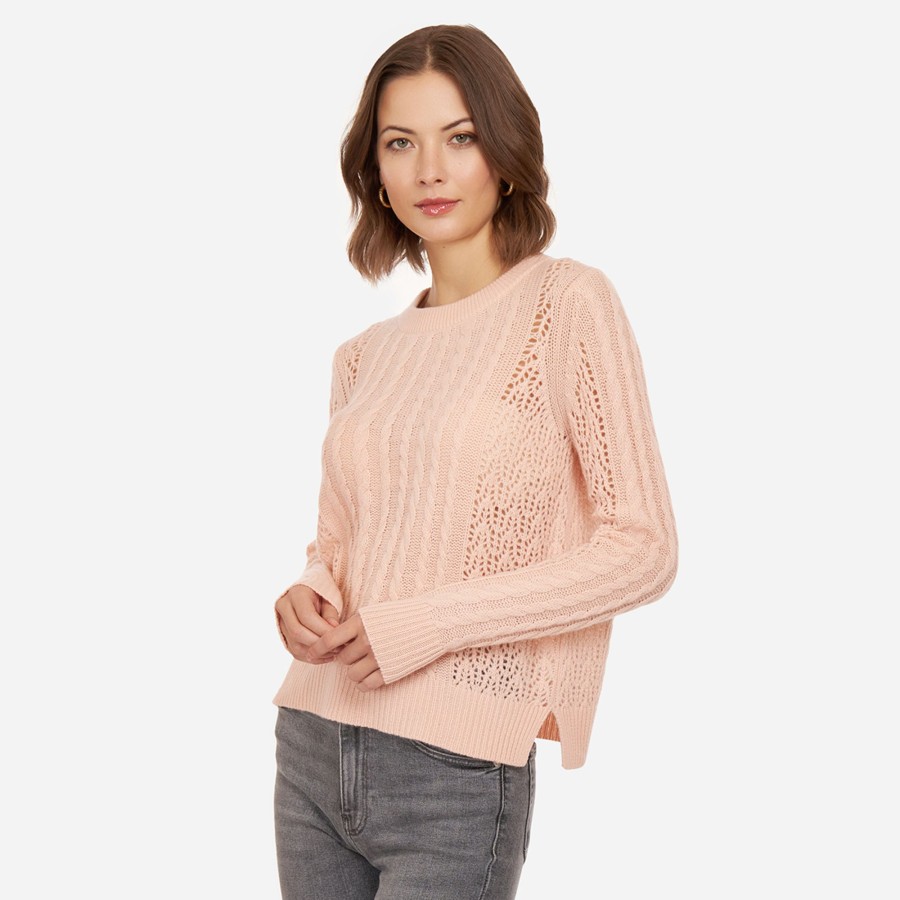 Autumn Cashmere Open Pointelle & Cable Crew In Apricot | Sweaters