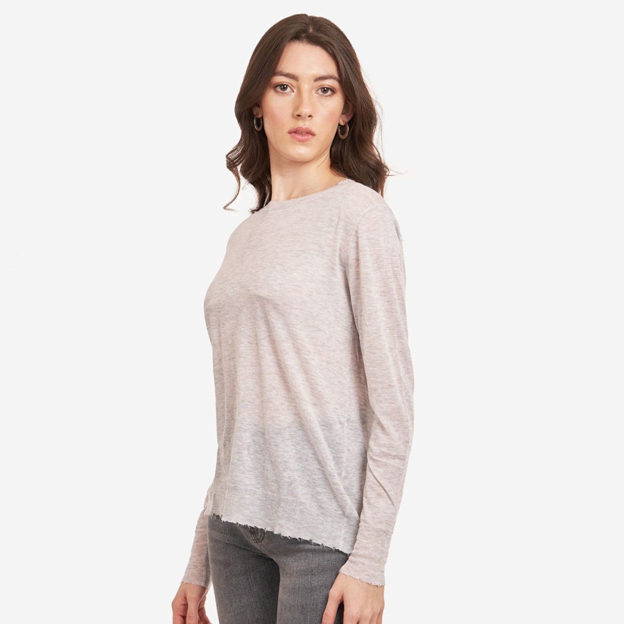 Autumn Cashmere Distressed Edge Crew In Platinum | Sweaters