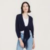 Autumn Cashmere Rib Fringed Tie Front Dolman In Navy | Cardigans