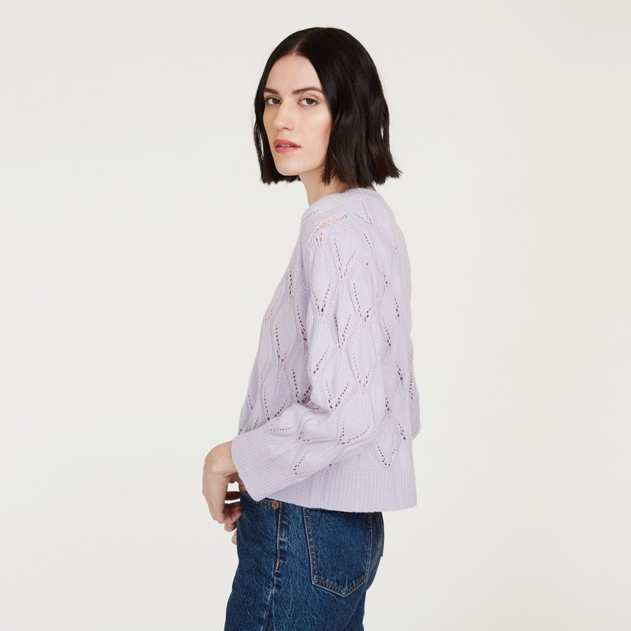 Autumn Cashmere Leaf Pointelle Cropped Boxy Crew In Horizon | Sweaters