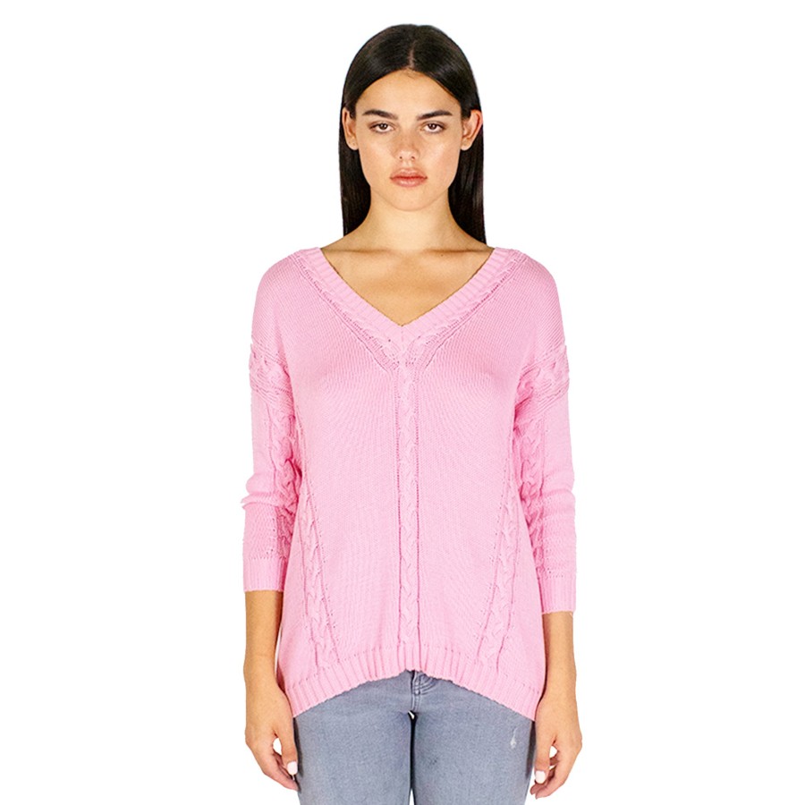 Autumn Cashmere Angled Cable V-Neck In Dogwood | Sweaters