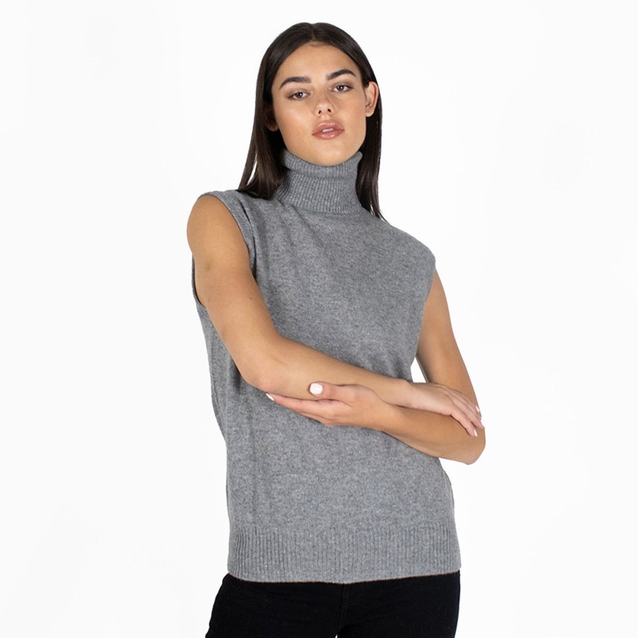 Autumn Cashmere Relaxed Fit Sleeveless Turtleneck In Cement | Sweaters