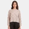 Autumn Cashmere Leaf Pointelle Cropped Boxy Crew In Birch | Sweaters